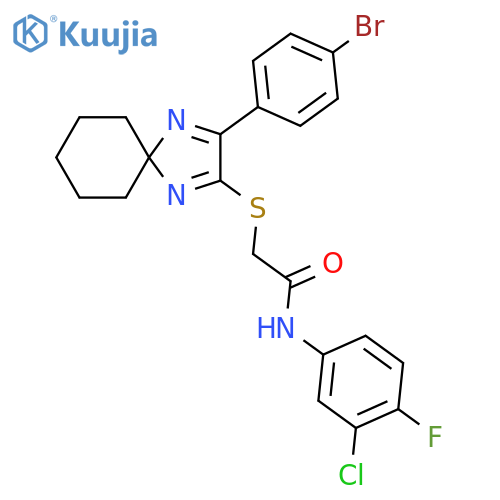 2-{3-(4-bromophenyl)-1,4-diazaspiro4.5deca-1,3-dien-2-ylsulfanyl}-N-(3-chloro-4-fluorophenyl)acetamide structure