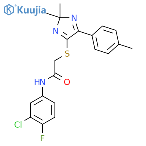 N-(3-chloro-4-fluorophenyl)-2-{2,2-dimethyl-5-(4-methylphenyl)-2H-imidazol-4-ylsulfanyl}acetamide structure