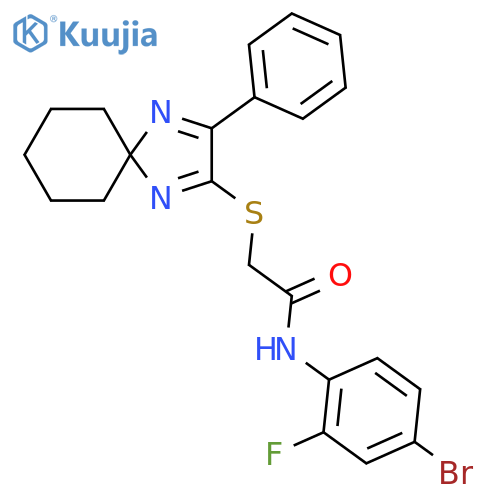 N-(4-bromo-2-fluorophenyl)-2-({3-phenyl-1,4-diazaspiro4.5deca-1,3-dien-2-yl}sulfanyl)acetamide structure