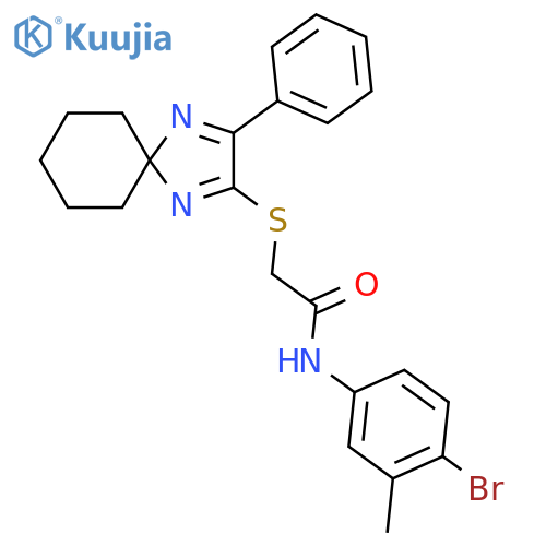 N-(4-bromo-3-methylphenyl)-2-({3-phenyl-1,4-diazaspiro4.5deca-1,3-dien-2-yl}sulfanyl)acetamide structure