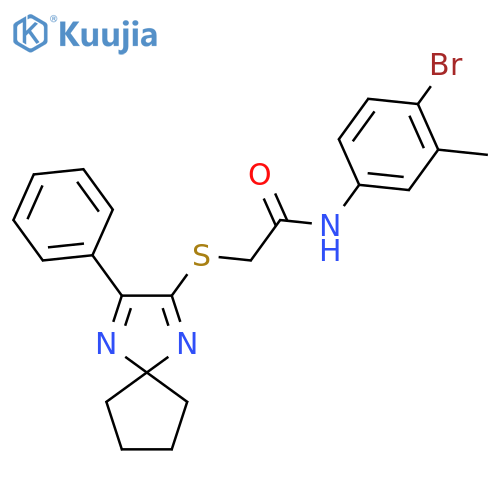 N-(4-bromo-3-methylphenyl)-2-({3-phenyl-1,4-diazaspiro4.4nona-1,3-dien-2-yl}sulfanyl)acetamide structure
