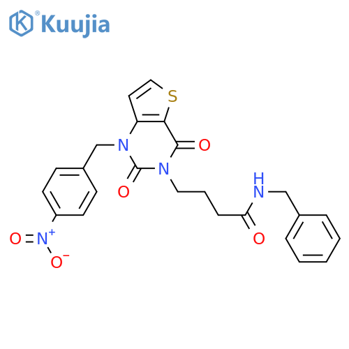 N-benzyl-4-[1-[(4-nitrophenyl)methyl]-2,4-dioxothieno[3,2-d]pyrimidin-3-yl]butanamide structure