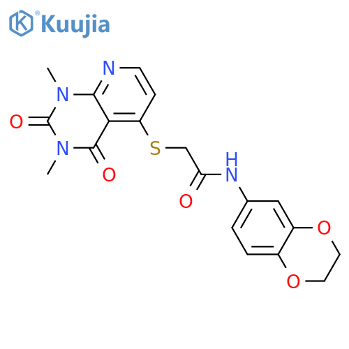 N-(2,3-dihydro-1,4-benzodioxin-6-yl)-2-({1,3-dimethyl-2,4-dioxo-1H,2H,3H,4H-pyrido2,3-dpyrimidin-5-yl}sulfanyl)acetamide structure