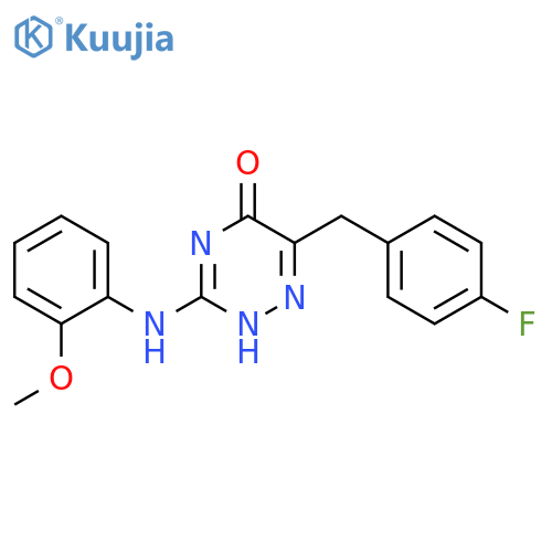 6-(4-fluorophenyl)methyl-3-(2-methoxyphenyl)amino-4,5-dihydro-1,2,4-triazin-5-one structure