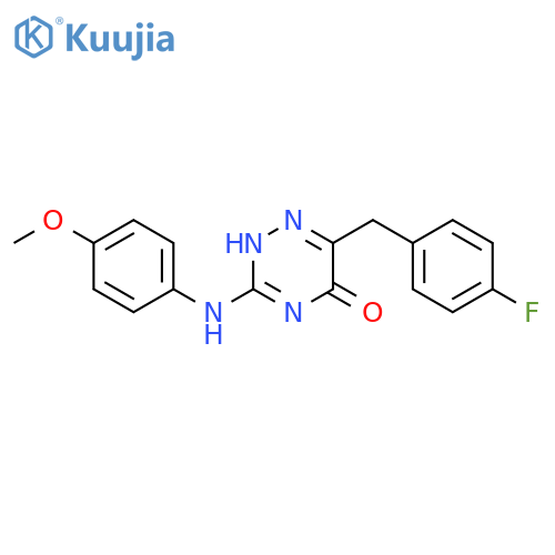 6-(4-fluorophenyl)methyl-3-(4-methoxyphenyl)amino-4,5-dihydro-1,2,4-triazin-5-one structure
