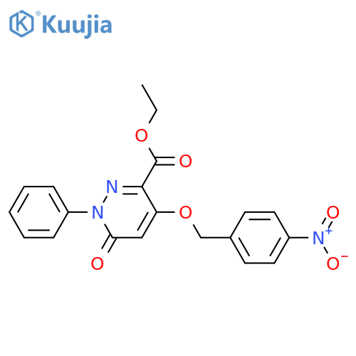 ethyl 4-(4-nitrophenyl)methoxy-6-oxo-1-phenyl-1,6-dihydropyridazine-3-carboxylate structure