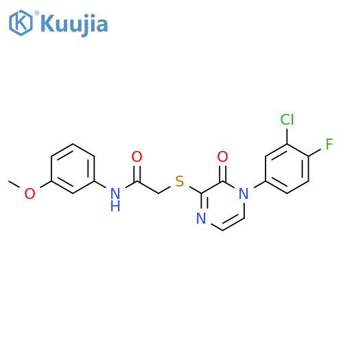2-{4-(3-chloro-4-fluorophenyl)-3-oxo-3,4-dihydropyrazin-2-ylsulfanyl}-N-(3-methoxyphenyl)acetamide structure
