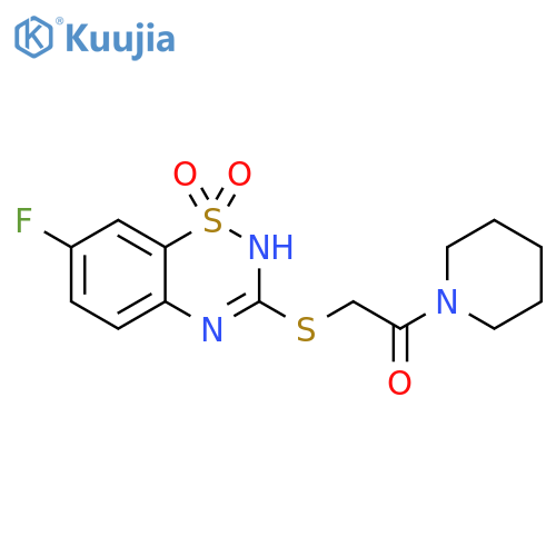 7-fluoro-3-{2-oxo-2-(piperidin-1-yl)ethylsulfanyl}-4H-1lambda6,2,4-benzothiadiazine-1,1-dione structure