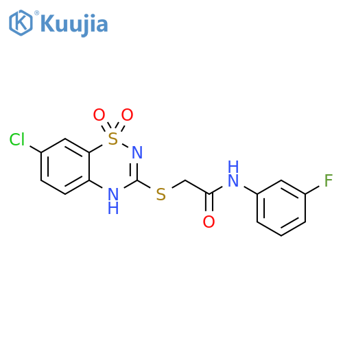 2-(7-chloro-1,1-dioxo-4H-1lambda6,2,4-benzothiadiazin-3-yl)sulfanyl-N-(3-fluorophenyl)acetamide structure