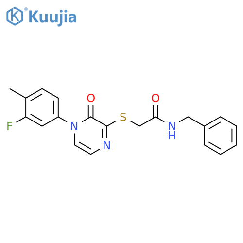 N-benzyl-2-{4-(3-fluoro-4-methylphenyl)-3-oxo-3,4-dihydropyrazin-2-ylsulfanyl}acetamide structure