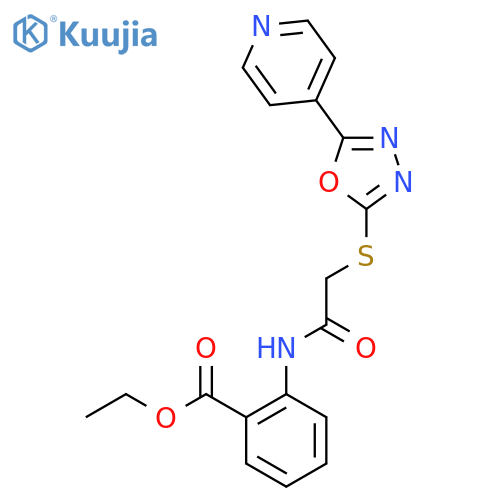 ethyl 2-(2-{5-(pyridin-4-yl)-1,3,4-oxadiazol-2-ylsulfanyl}acetamido)benzoate structure