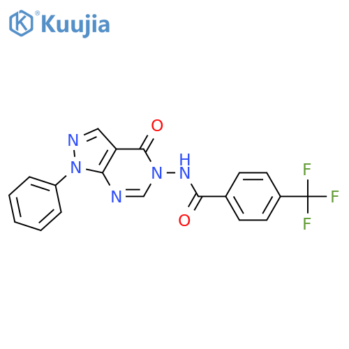 N-{4-oxo-1-phenyl-1H,4H,5H-pyrazolo3,4-dpyrimidin-5-yl}-4-(trifluoromethyl)benzamide structure