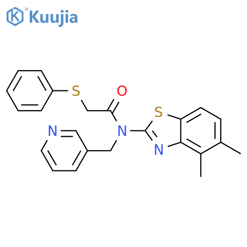 N-(4,5-dimethyl-1,3-benzothiazol-2-yl)-2-(phenylsulfanyl)-N-(pyridin-3-yl)methylacetamide structure
