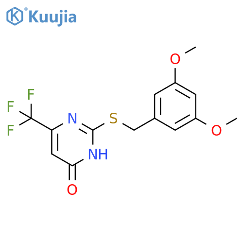 2-{(3,5-dimethoxyphenyl)methylsulfanyl}-6-(trifluoromethyl)-3,4-dihydropyrimidin-4-one structure