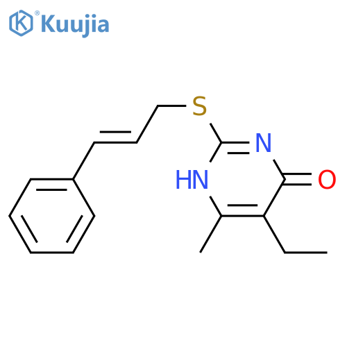 5-ethyl-6-methyl-2-{(2E)-3-phenylprop-2-en-1-ylsulfanyl}-3,4-dihydropyrimidin-4-one structure