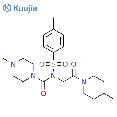 4-methyl-N-(4-methylbenzenesulfonyl)-N-2-(4-methylpiperidin-1-yl)-2-oxoethylpiperazine-1-carboxamide structure