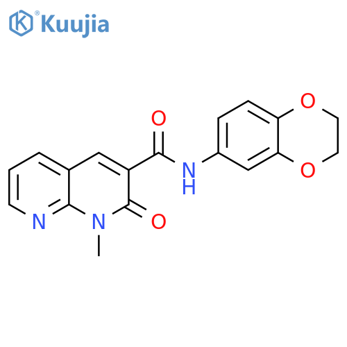 N-(2,3-dihydro-1,4-benzodioxin-6-yl)-1-methyl-2-oxo-1,2-dihydro-1,8-naphthyridine-3-carboxamide structure