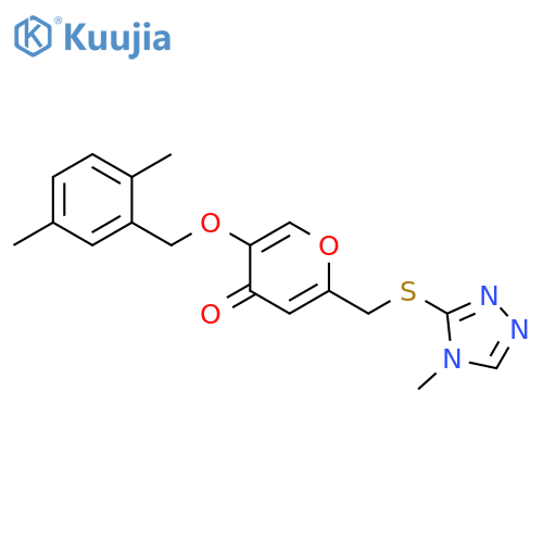 5-(2,5-dimethylphenyl)methoxy-2-{(4-methyl-4H-1,2,4-triazol-3-yl)sulfanylmethyl}-4H-pyran-4-one structure