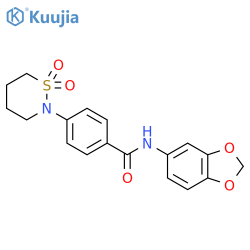 N-(2H-1,3-benzodioxol-5-yl)-4-(1,1-dioxo-1lambda6,2-thiazinan-2-yl)benzamide structure