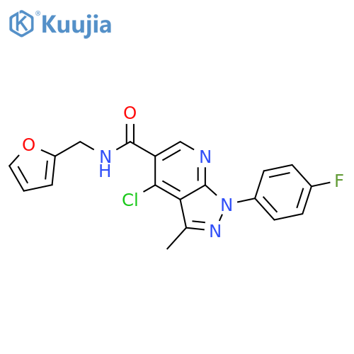 4-chloro-1-(4-fluorophenyl)-N-(furan-2-yl)methyl-3-methyl-1H-pyrazolo3,4-bpyridine-5-carboxamide structure