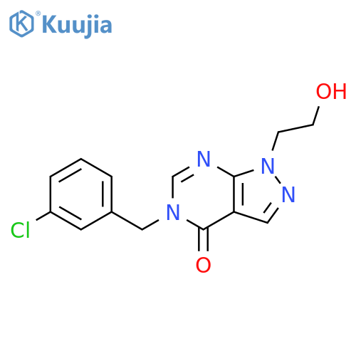 5-(3-chlorophenyl)methyl-1-(2-hydroxyethyl)-1H,4H,5H-pyrazolo3,4-dpyrimidin-4-one structure