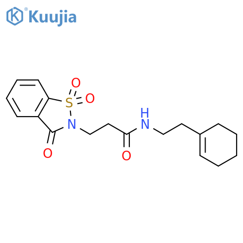 N-2-(cyclohex-1-en-1-yl)ethyl-3-(1,1,3-trioxo-2,3-dihydro-1lambda6,2-benzothiazol-2-yl)propanamide structure