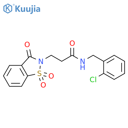 N-(2-chlorophenyl)methyl-3-(1,1,3-trioxo-2,3-dihydro-1lambda6,2-benzothiazol-2-yl)propanamide structure