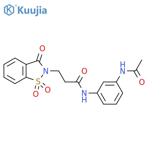 N-(3-acetamidophenyl)-3-(1,1,3-trioxo-2,3-dihydro-1lambda6,2-benzothiazol-2-yl)propanamide structure