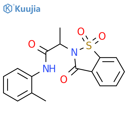 N-(2-methylphenyl)-2-(1,1,3-trioxo-2,3-dihydro-1lambda6,2-benzothiazol-2-yl)propanamide structure