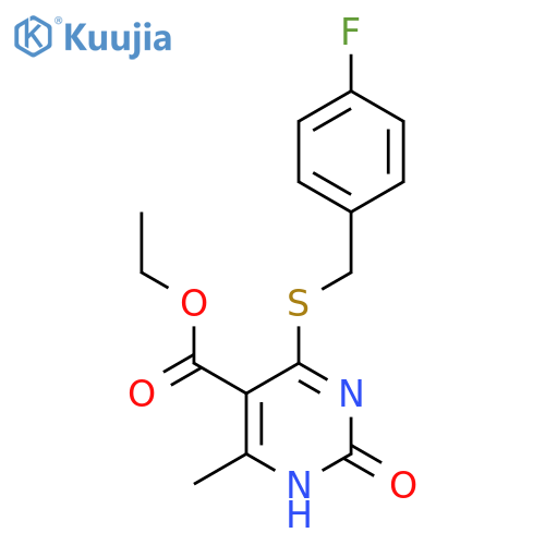 ethyl 4-{(4-fluorophenyl)methylsulfanyl}-6-methyl-2-oxo-1,2-dihydropyrimidine-5-carboxylate structure
