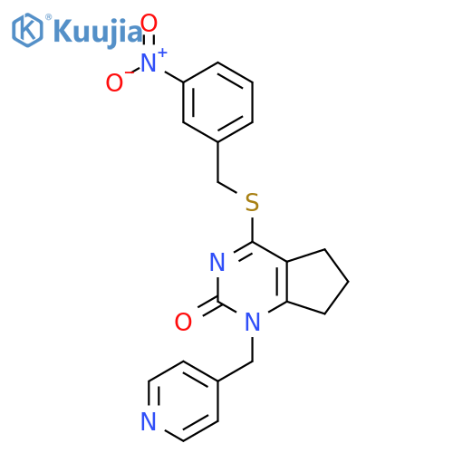 4-{(3-nitrophenyl)methylsulfanyl}-1-(pyridin-4-yl)methyl-1H,2H,5H,6H,7H-cyclopentadpyrimidin-2-one structure