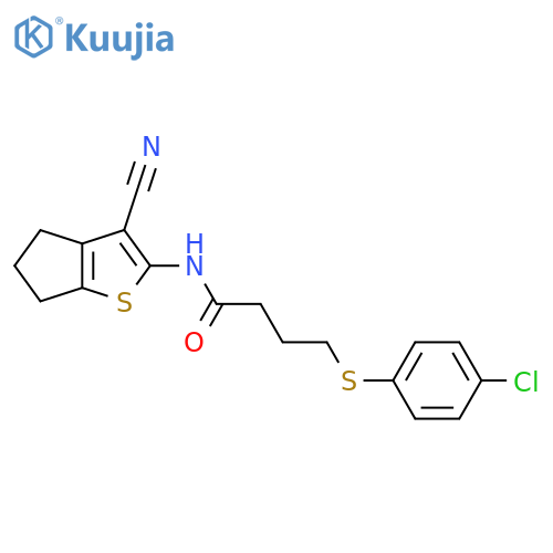 4-(4-chlorophenyl)sulfanyl-N-{3-cyano-4H,5H,6H-cyclopentabthiophen-2-yl}butanamide structure