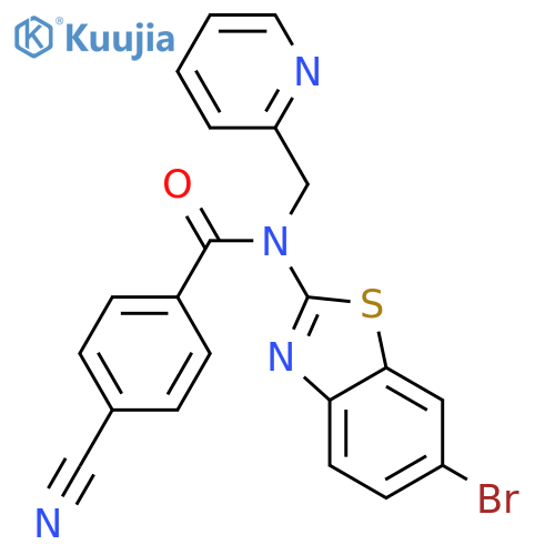 N-(6-bromo-1,3-benzothiazol-2-yl)-4-cyano-N-(pyridin-2-yl)methylbenzamide structure