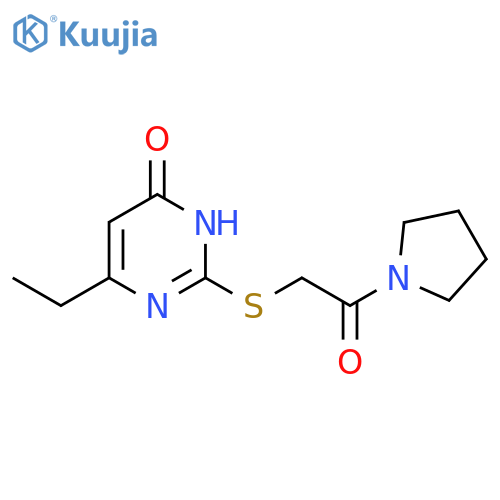 6-ethyl-2-{2-oxo-2-(pyrrolidin-1-yl)ethylsulfanyl}-3,4-dihydropyrimidin-4-one structure