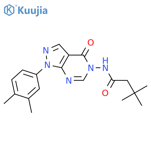 N-1-(3,4-dimethylphenyl)-4-oxo-1H,4H,5H-pyrazolo3,4-dpyrimidin-5-yl-3,3-dimethylbutanamide structure