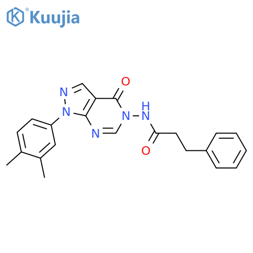 N-1-(3,4-dimethylphenyl)-4-oxo-1H,4H,5H-pyrazolo3,4-dpyrimidin-5-yl-3-phenylpropanamide structure