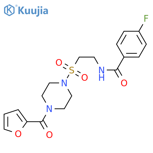 4-fluoro-N-(2-{4-(furan-2-carbonyl)piperazin-1-ylsulfonyl}ethyl)benzamide structure