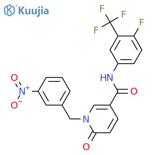 N-4-fluoro-3-(trifluoromethyl)phenyl-1-(3-nitrophenyl)methyl-6-oxo-1,6-dihydropyridine-3-carboxamide structure