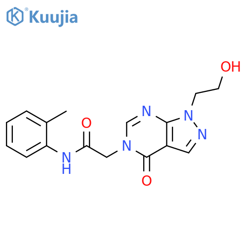 2-1-(2-hydroxyethyl)-4-oxo-1H,4H,5H-pyrazolo3,4-dpyrimidin-5-yl-N-(2-methylphenyl)acetamide structure