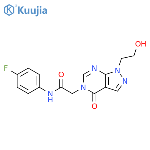 N-(4-fluorophenyl)-2-1-(2-hydroxyethyl)-4-oxo-1H,4H,5H-pyrazolo3,4-dpyrimidin-5-ylacetamide structure
