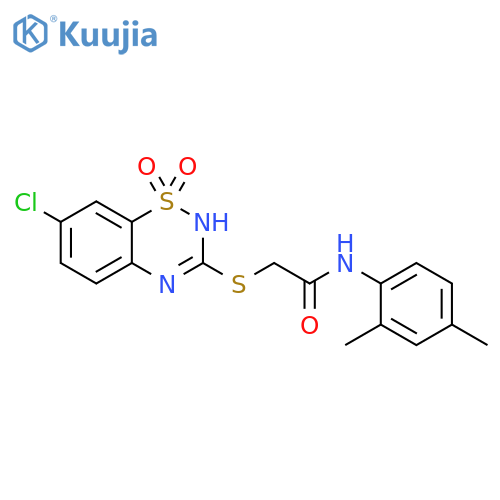2-(7-chloro-1,1-dioxo-4H-1lambda6,2,4-benzothiadiazin-3-yl)sulfanyl-N-(2,4-dimethylphenyl)acetamide structure
