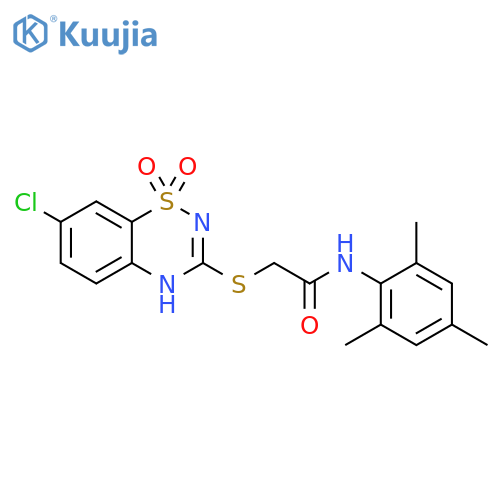 2-(7-chloro-1,1-dioxo-4H-1lambda6,2,4-benzothiadiazin-3-yl)sulfanyl-N-(2,4,6-trimethylphenyl)acetamide structure