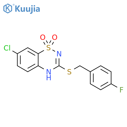 7-chloro-3-{(4-fluorophenyl)methylsulfanyl}-4H-1lambda6,2,4-benzothiadiazine-1,1-dione structure