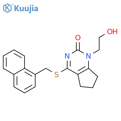 1-(2-hydroxyethyl)-4-{(naphthalen-1-yl)methylsulfanyl}-1H,2H,5H,6H,7H-cyclopentadpyrimidin-2-one structure