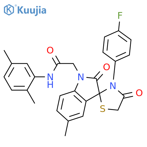 N-(2,5-dimethylphenyl)-2-3'-(4-fluorophenyl)-5-methyl-2,4'-dioxo-1,2-dihydrospiroindole-3,2'-1,3thiazolidine-1-ylacetamide structure
