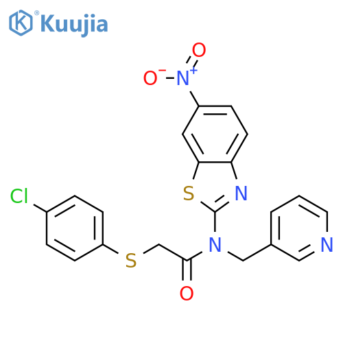 2-(4-chlorophenyl)sulfanyl-N-(6-nitro-1,3-benzothiazol-2-yl)-N-(pyridin-3-yl)methylacetamide structure