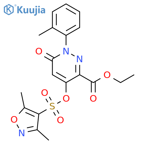 ethyl 4-{(3,5-dimethyl-1,2-oxazol-4-yl)sulfonyloxy}-1-(2-methylphenyl)-6-oxo-1,6-dihydropyridazine-3-carboxylate structure