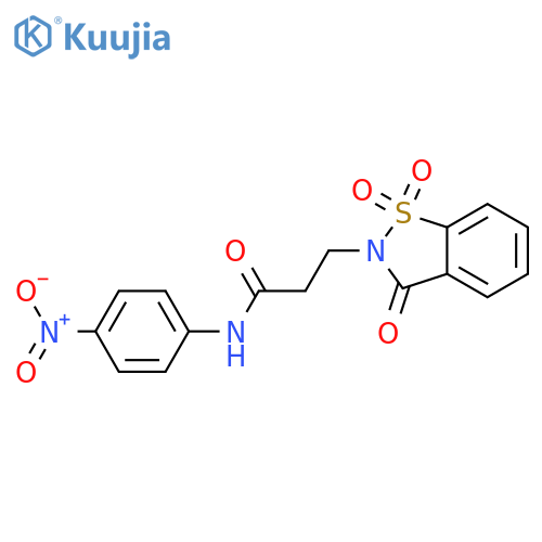 N-(4-nitrophenyl)-3-(1,1,3-trioxo-2,3-dihydro-1lambda6,2-benzothiazol-2-yl)propanamide structure