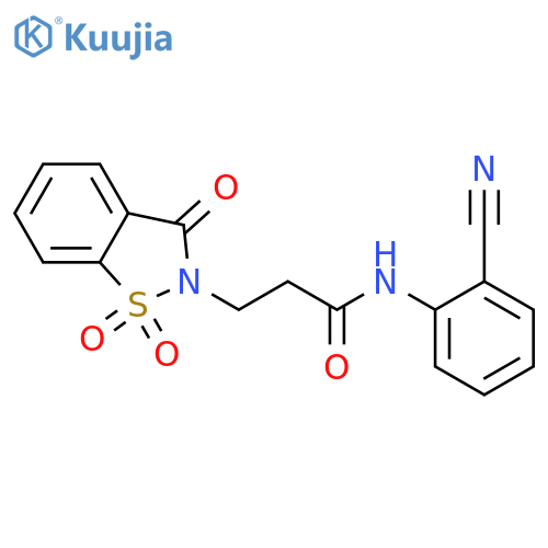 N-(2-cyanophenyl)-3-(1,1,3-trioxo-2,3-dihydro-1lambda6,2-benzothiazol-2-yl)propanamide structure