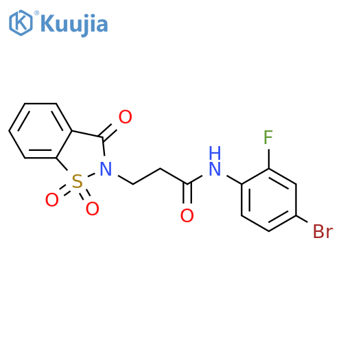 N-(4-bromo-2-fluorophenyl)-3-(1,1,3-trioxo-2,3-dihydro-1lambda6,2-benzothiazol-2-yl)propanamide structure